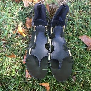 Black gold strappy elegant sandals